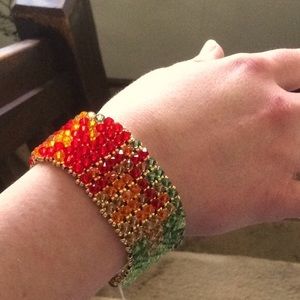 Stunning Golden "Sunset" Couture Beaded Bracelet